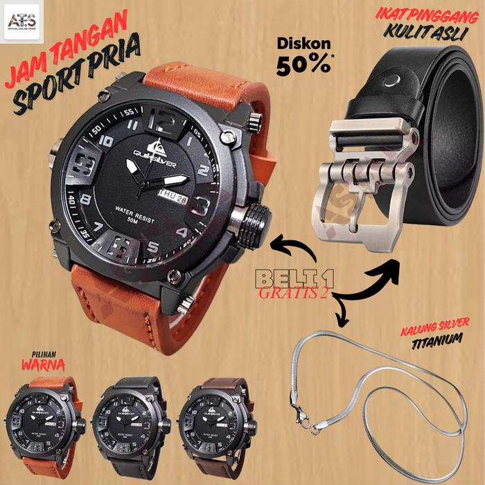 TOP SELLER !! BELI 1 GRATIS 2 !! JAM TANGAN QS PRIA STRAP LEATHER TANGGAL HARI QSB5D7ACI GRATIS 2 PR