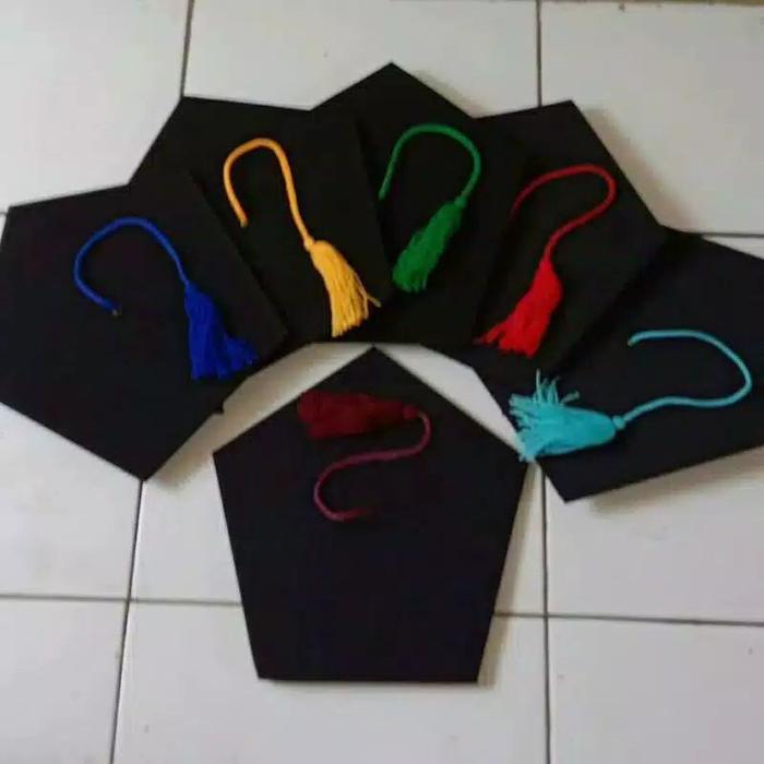 Topi Toga wisuda sarjana READY STOK Warna Hitam size Tk SD dan Dewasa bahan Matador