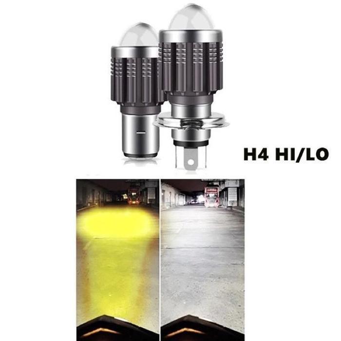 BOHLAM LAMPU UTAMA LED H4 LASER AC DC HEADLAMP MOTOR HIGH LOW PUTIH KUNING VIXION BYSON SCOOPY