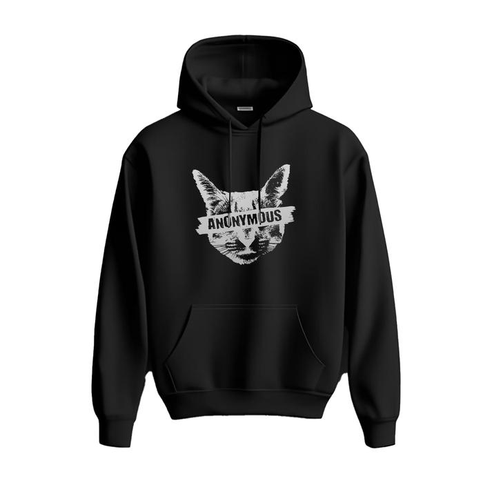 Hoodie ANONYMOUS Cat Premium Fleece Cloth Sweater Jacket Hood Black Hitam Distro