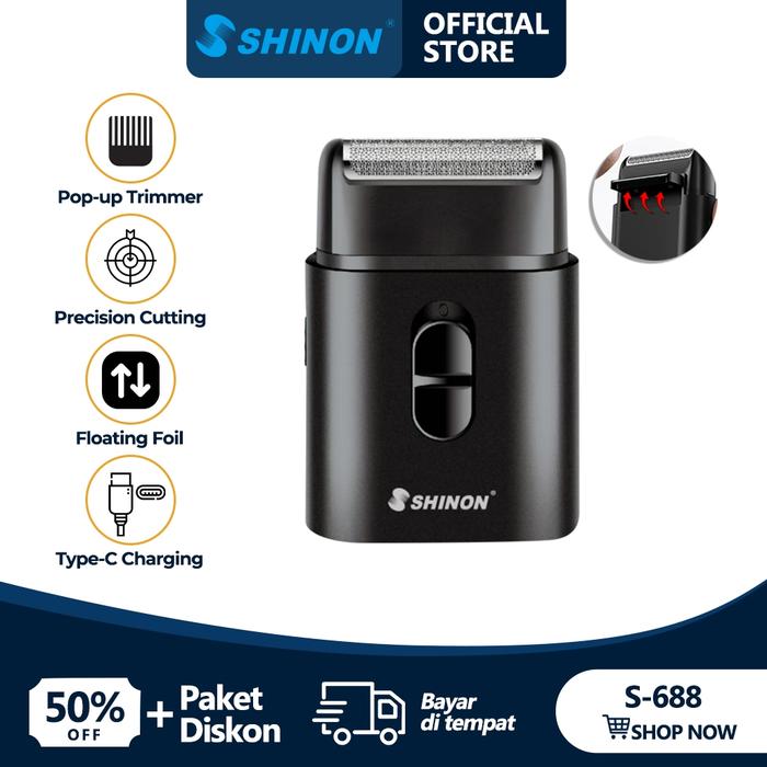 SHINON S-688 Pencukur Listrik Pria Portable Warna Hitam - Alat Cukur Jenggot & Kumis Tanpa Kabel
