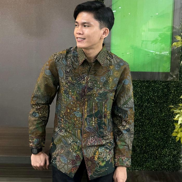 New motif batik pria exclusive bahan katun kombinasi tulis atbm full jaitan bordir dan sudah full la