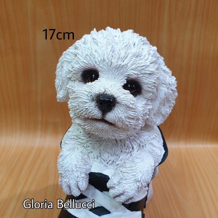 patung pajangan anjing toy poodle miniatur pudel sepatu doggy