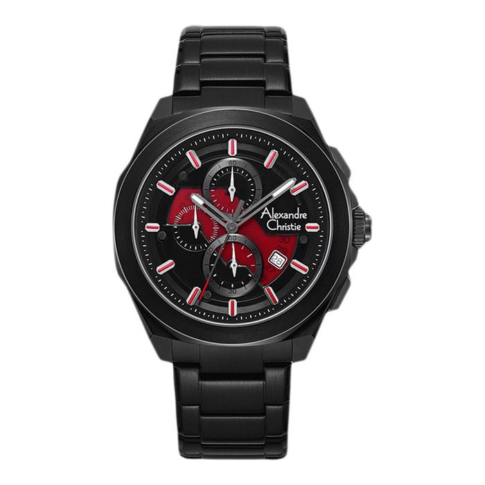 Jam Tangan Pria Alexandre Christie Chronograph AC 6645 MC BIPBARE Men Transparency Dial Black Stainl