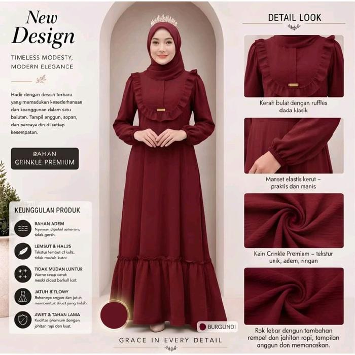 Gamis Rempel - Gamis Putih Rempel Dada - Abaya Rempel Crinkle Airflow
