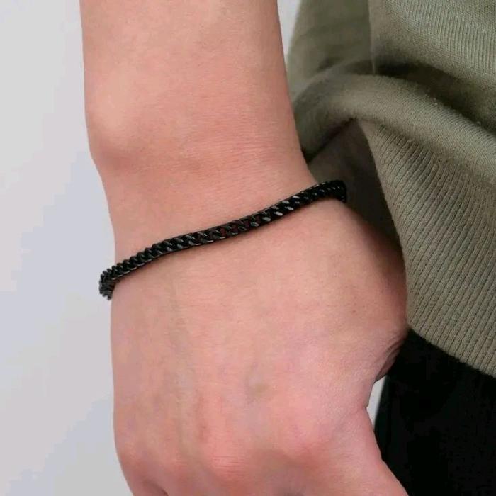 Gelang Rantai Hitam Kecil Titanium Anti Karat Pria Wanita Bracelets Stainless
