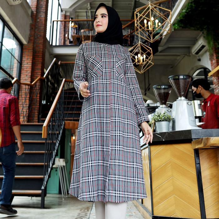 New tunik wanita terbaru tunik kotak tunik bahan flanel import