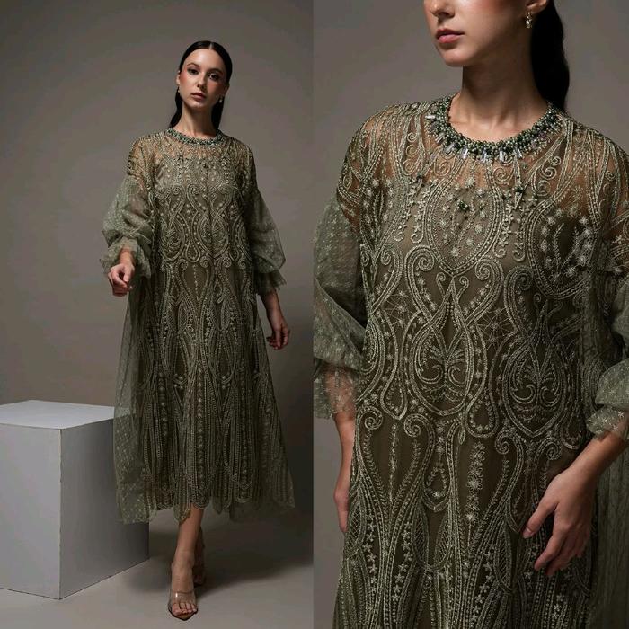 Dress Hijau | Drese Hijau Army | Long Dress Hijau | Dress Pesta | Dress Premium | Dress Brokat | Dre