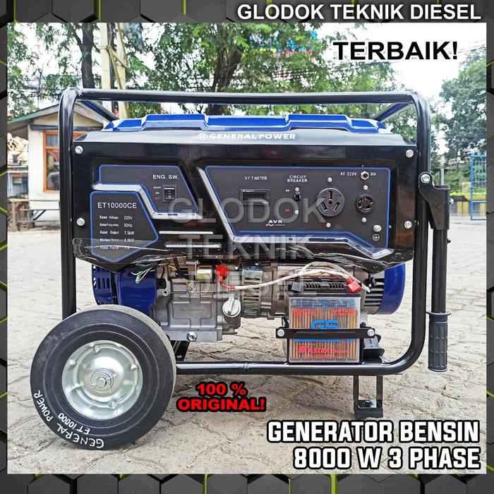 Genset Generator Bensin 8000 W 7500 Watt 3 Phase Elektrik Starter Electric Start General ET 10000 CE