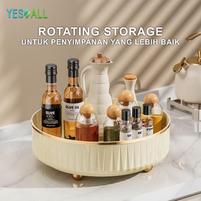 YESALL Rak Putar Ivory - Kotak Penyimpanan Rack Kosmetik Wadah Buah Bumbu Dapur Estetik SNX008004