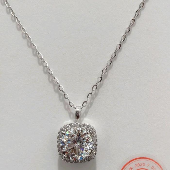 S925 Kalung Rangka Petak SOLITAIRE 2CT Bahan Silverr (A15) Mosang