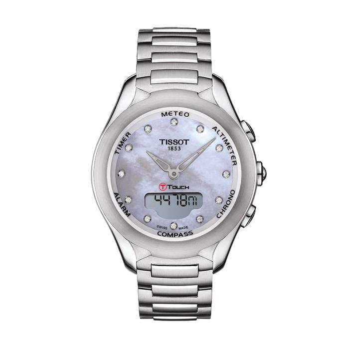 Jam Tangan Wanita Tissot T-Touch T075.220.11.101.01 Solar Mother of Pearl Digital Analog Dial Stainl