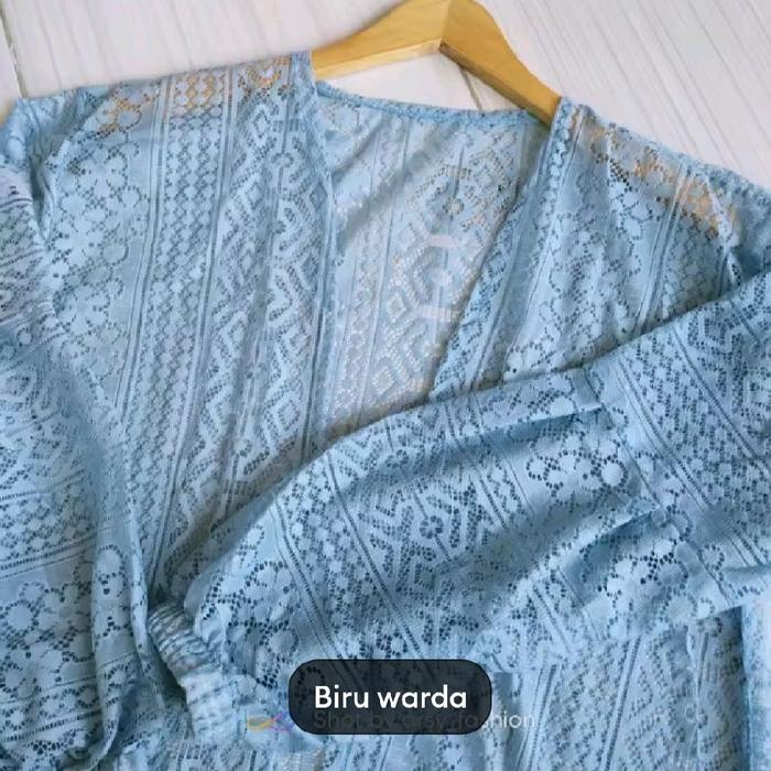 Biru Wardah Outer Long Cardigan Brukat Premium Burkat Borkat Panjang Lengan Balon Baju Kondangan Wan