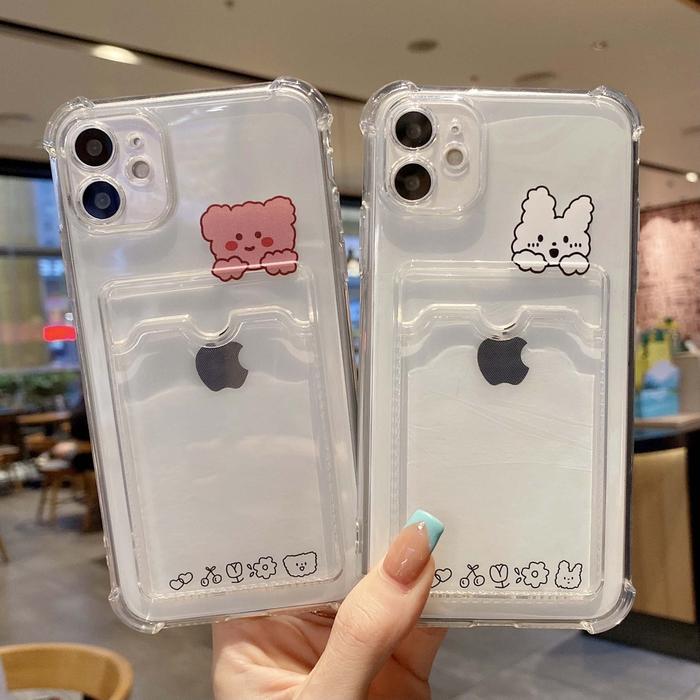 CASE CARD HOLDER BEAR RABBIT IPHONE 11 PRO 11 11 PRO MAX 12 PRO MAX 12 SERIES CASING PHONE CARTOON P