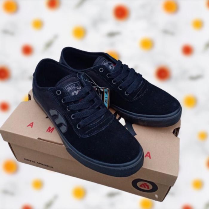 Motix America Duramo Black ORIGINAL Sepatu Sekolah Klasik Hitam dengan Tali Putih untuk Aktivitas Se