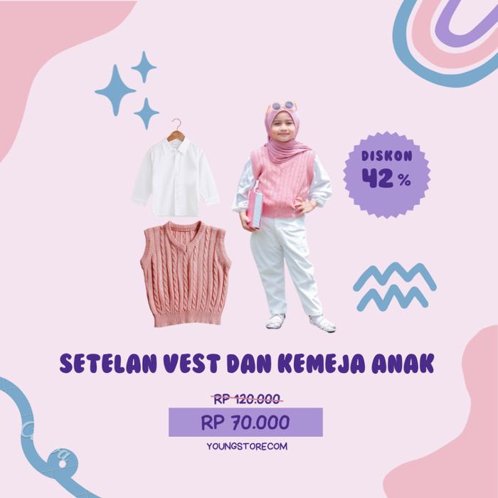 PROMO Set Rompi Vest Cable Rajut Anak dan Kemeja Putih Anak Usia 2-12tahun