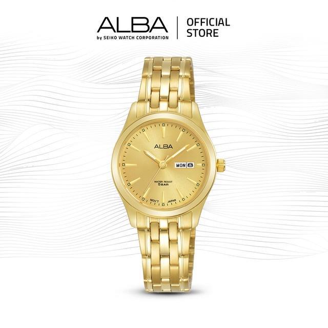 Alba Jam Tangan Wanita An8082 / An8082X1 Quartz Gold Dial Stainless Steel Strap Watch