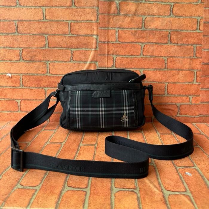 Tas Selempang Pria Beanpole dengan Desain Plaid Hitam dan Hitam Second Branded Hitam / Tas Sling Pri