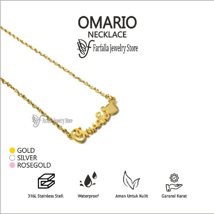 Farfallarosa - Omario Necklace - Kalung Titanium Custom Nama Anak Remaja Dewasa Anti Karat Perhiasan