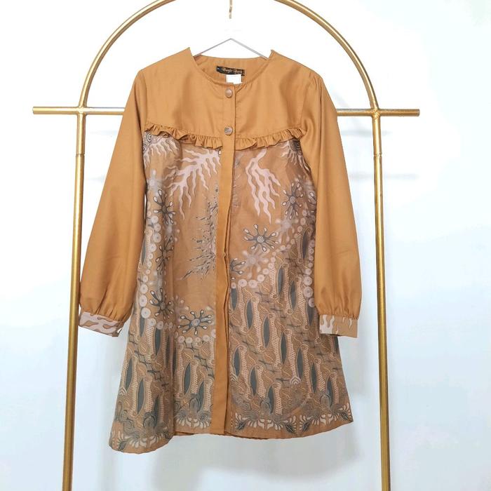 Atasan Batik Semi Tunik Wanita Full Kancing dengan Resleting Saku Samping dan Tali Samping - Katun,