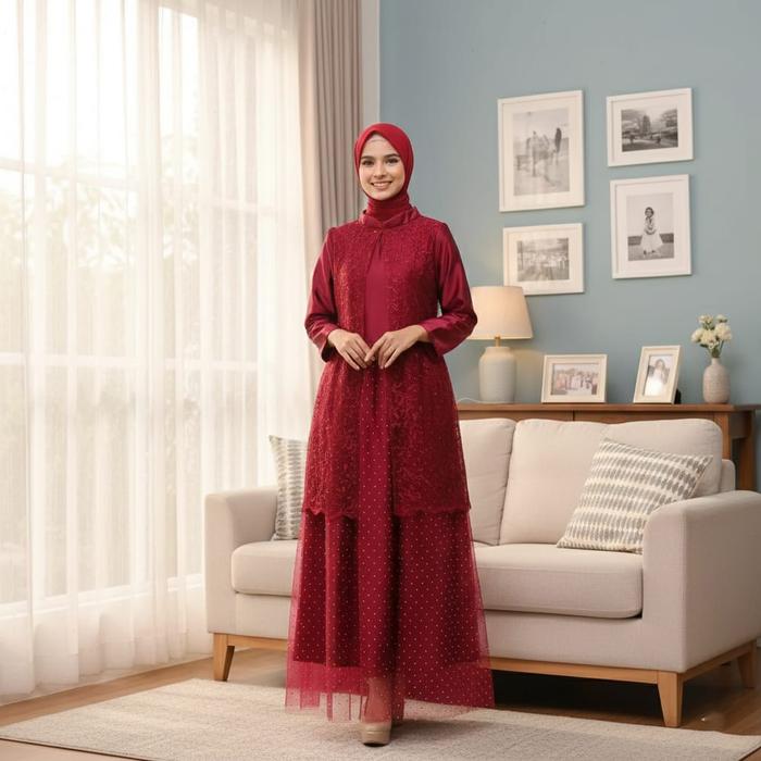 (Realpict !!) Maxi Dress Nazwa / New Fashion Lebaran / Maxi Brukat Tile Bordir / Bisa COD Diamond Ga