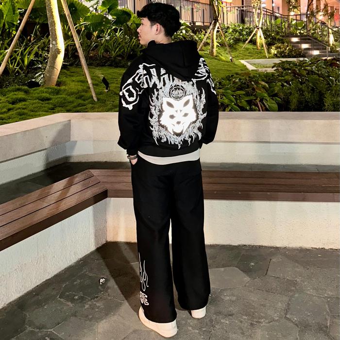 OFFLINE APPAREL Hoodie Balaclava Zipper Boxy Deathless Sablon Reflektif Menyala Nyaman Sweater