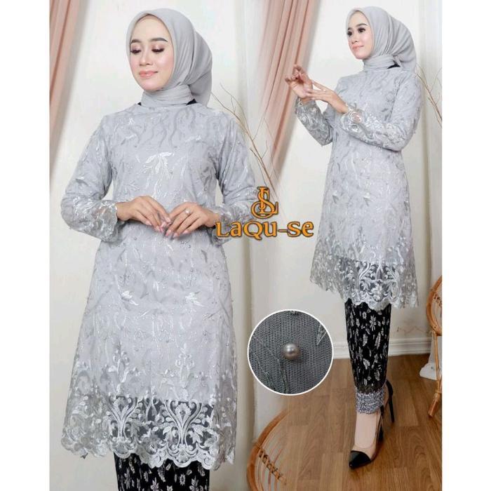 Couple Kebaya  Tunik Brukat Silver  Couple Batik Keluarga  Kebaya Selendang Baju Brokat Dewasa Tebal