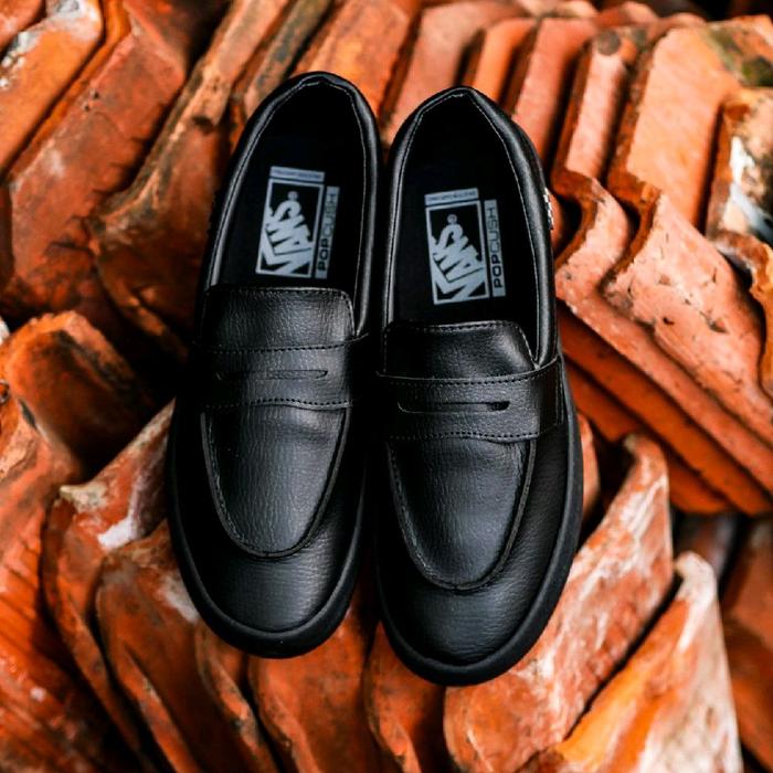 sepatu vans slip-on pro skate loafer leather all black