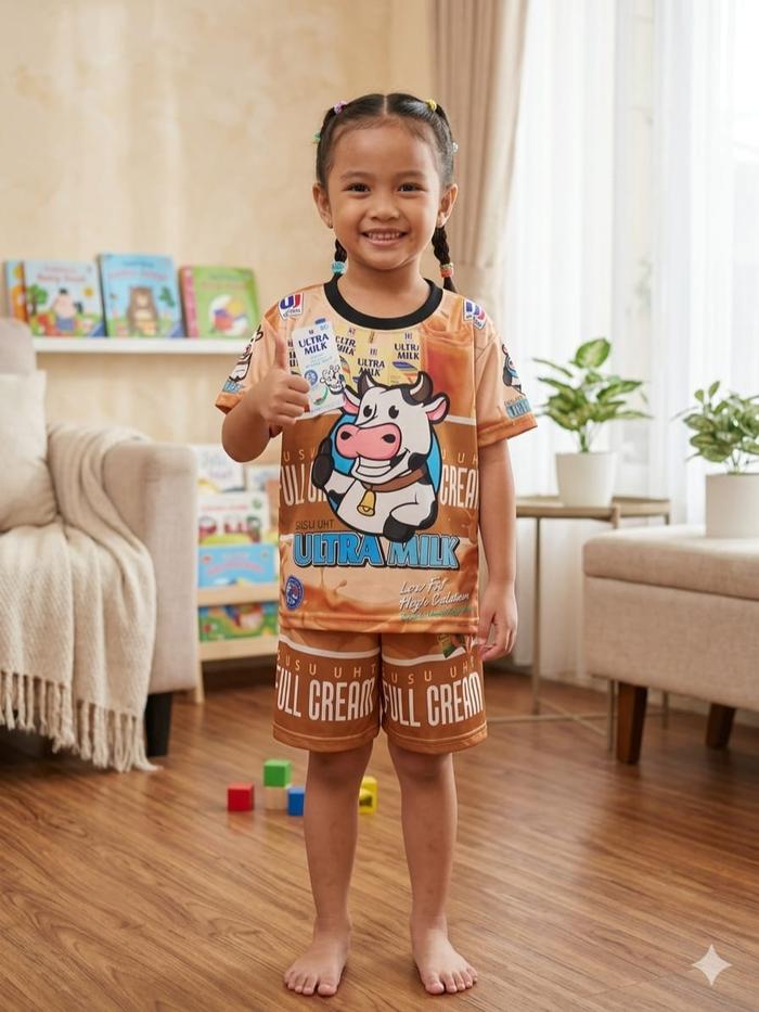 kaos print indomilk full print Anak Motif Setelan