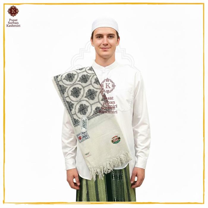 Sorban ARIFAT Shawl Kashmiri Sulam Putih