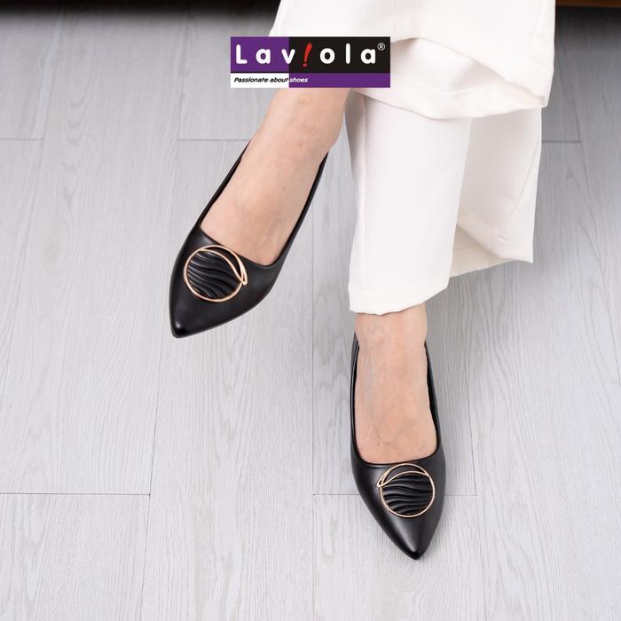 Laviola 3022 Ffy - Sepatu Pantofel Wedges Heels Wanita  Black Shoes