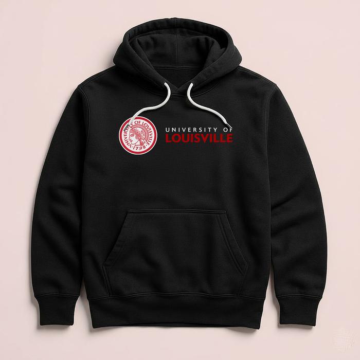 Hoodie University of LOUISVILLE Kentucky Premium Fleece Cloth Sweater Jacket Hood Black Hitam