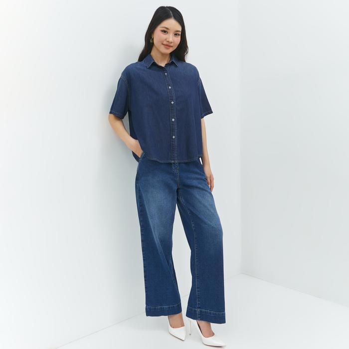 Geela Official - Gantari Dark Ue Denim Shirt (G.1533) | Kemeja Wanita