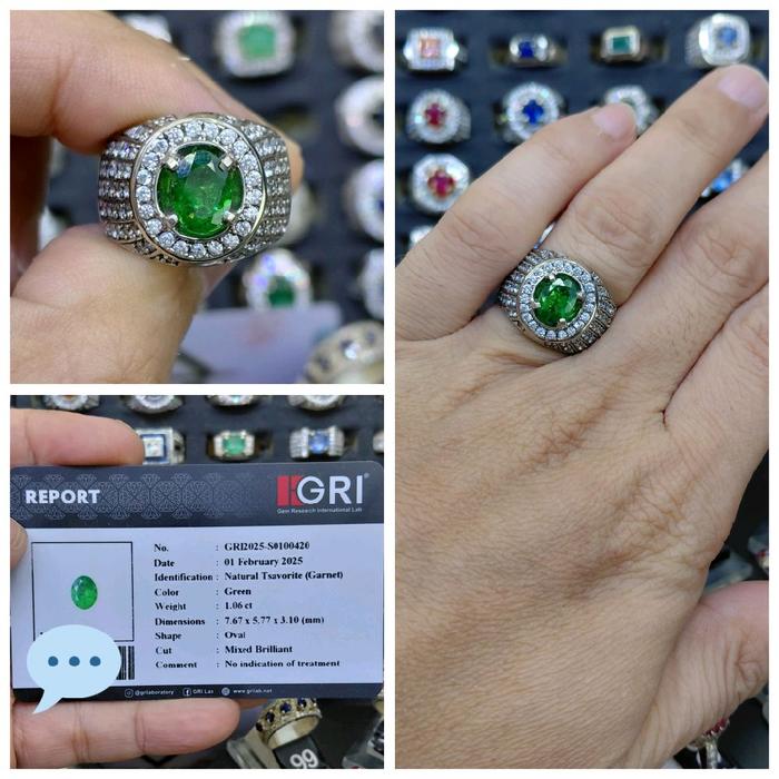 no. 144 natural tsavorite garnet memo gri  silver mens ring tepr cincin perak pria hijau
