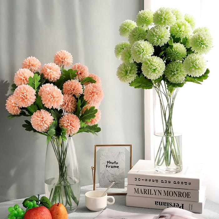 [NEW] Bunga Pom Pom Bunga Artificial Pompom Bunga Dandelion Bulat Palsu Plastik Hias Dekorasi Pesta 
