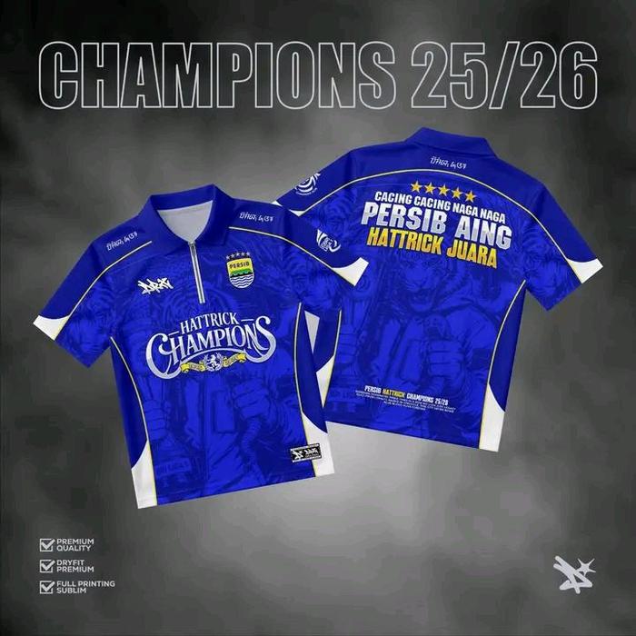 KAOS ZIPER PERSIB/jersey persib hatrick persib juara champions 2026 BAJU HATRICK PERSIB 2026 KAOS PE