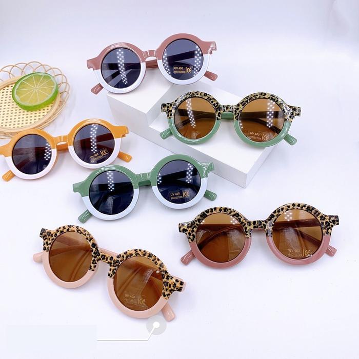 HC Kacamata Anak Perempuan Bulat Leopard Korea Fashion Lucu 6683 Kaca Mata Laki Laki Hitam Gradasi M