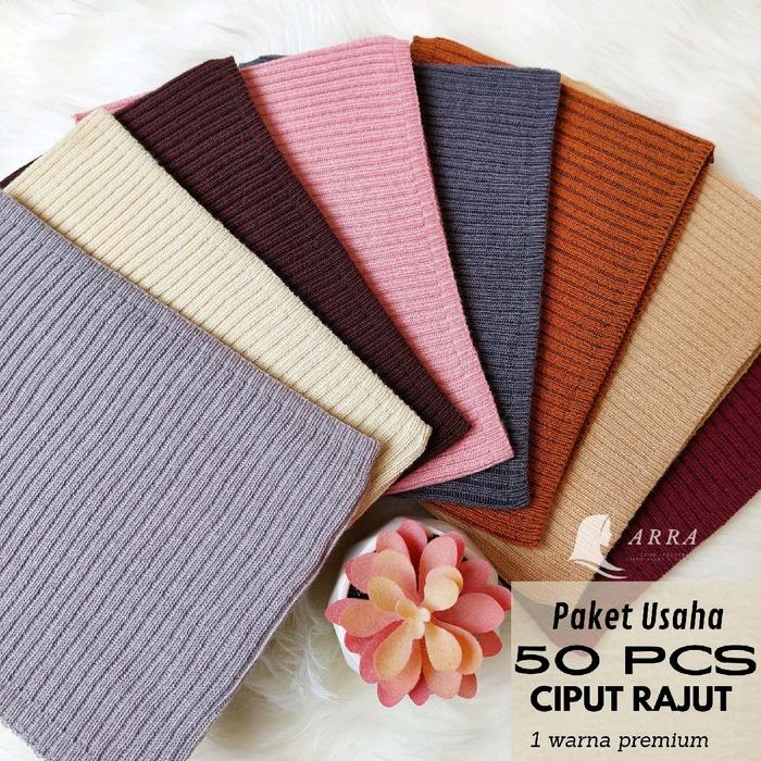 PAKET USAHA Ciput Bandana Rajut Premium 1 Warna Salur 50 Pcs Inner Hijab Dalaman Jilbab Topi