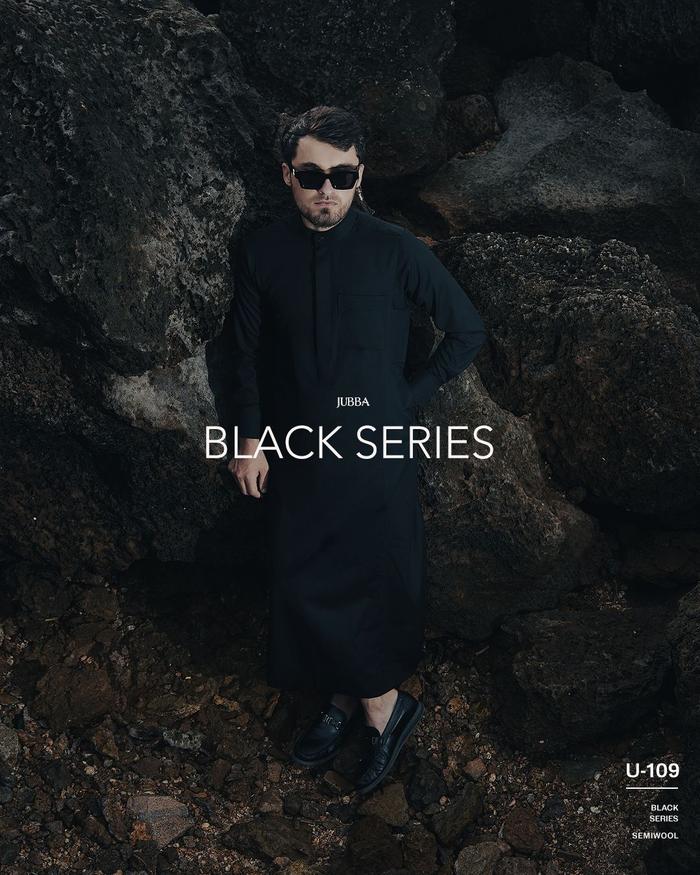 Samase jubba u109 black series jubah slim lengan panjang semi wool s-xxl
