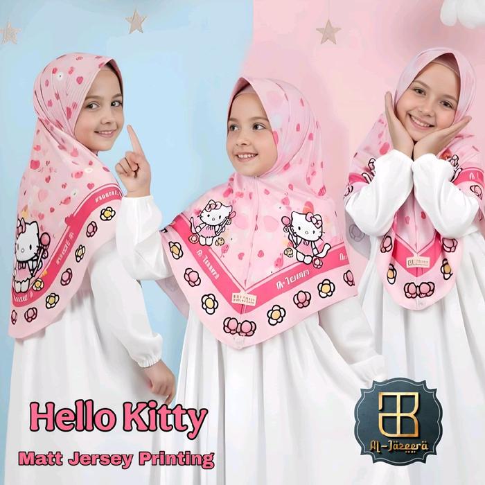 Al-Jazeera Nuligallerya Hijab Hello Kitty Bahan Jersey Adem Lembut Nyaman Dipakai Sehari-hari untuk 