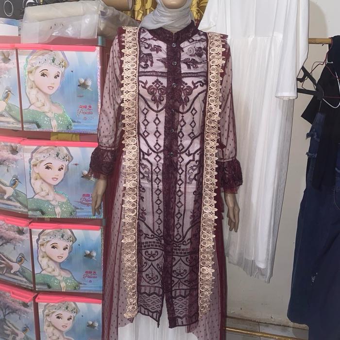 Outer Mahnaz Bordir Tile Dot Elegan dan Mewah - Atasan, Panjang, Motif, Muslim, Remaja, Kardigan, Wa