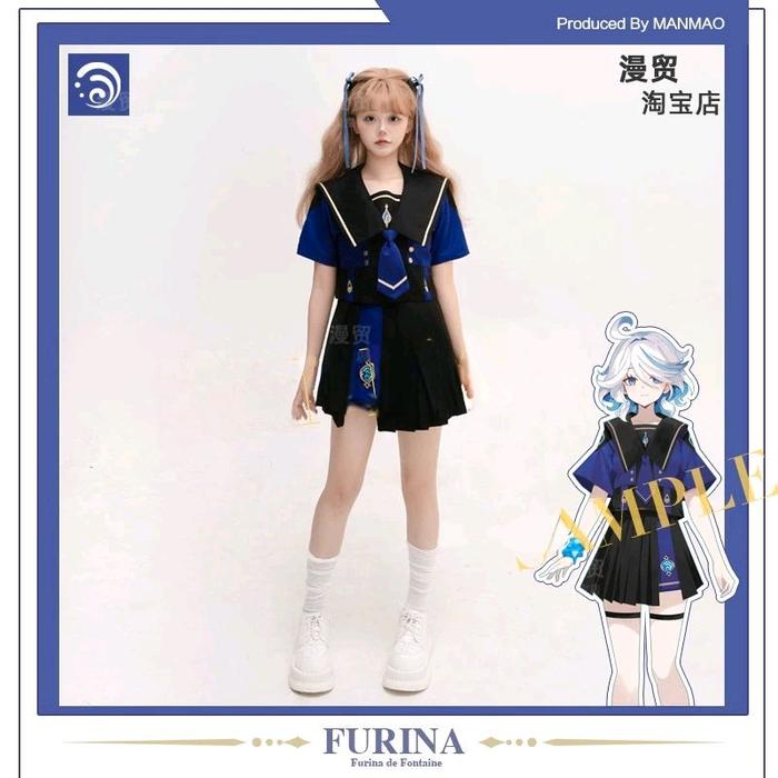 Furina Sailor Kostum Set Genshin Furina Seifuku untuk Cosplay dan Event Anime