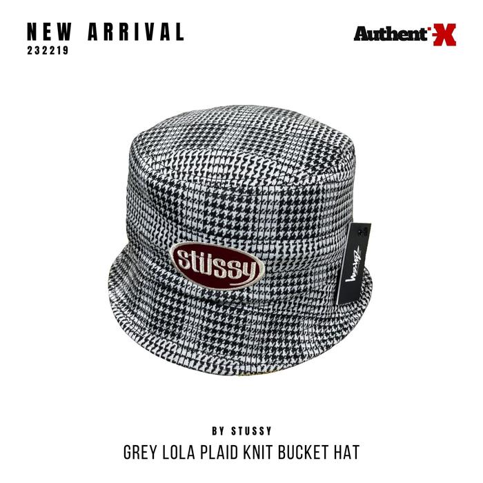 STUSSY LOLA PLAID KNIT BUCKET HAT - GREY