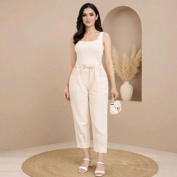 Celana 7/8 Wanita Haruka Linen Crinkle Premium Standar & Jumbo Ankle Pants Highwaist Loose Kulot Iro