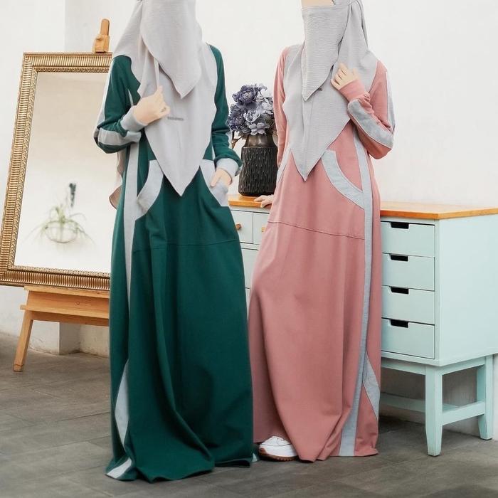 Zisheeri Baheera Sporty Dress Bahan Polo Premium Gamis Muslimah Anggun dan Elegant Abu Kantong