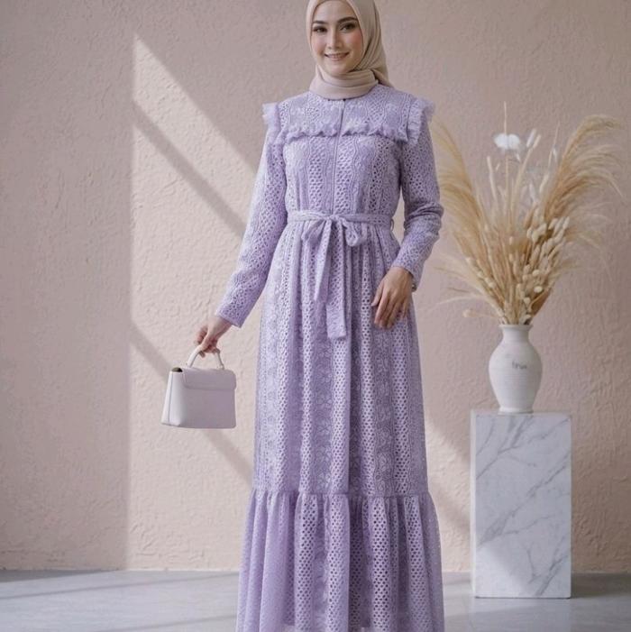 Gamis Busui Murah Kekinian // Dress Panjang Brokat Brocade Lilac