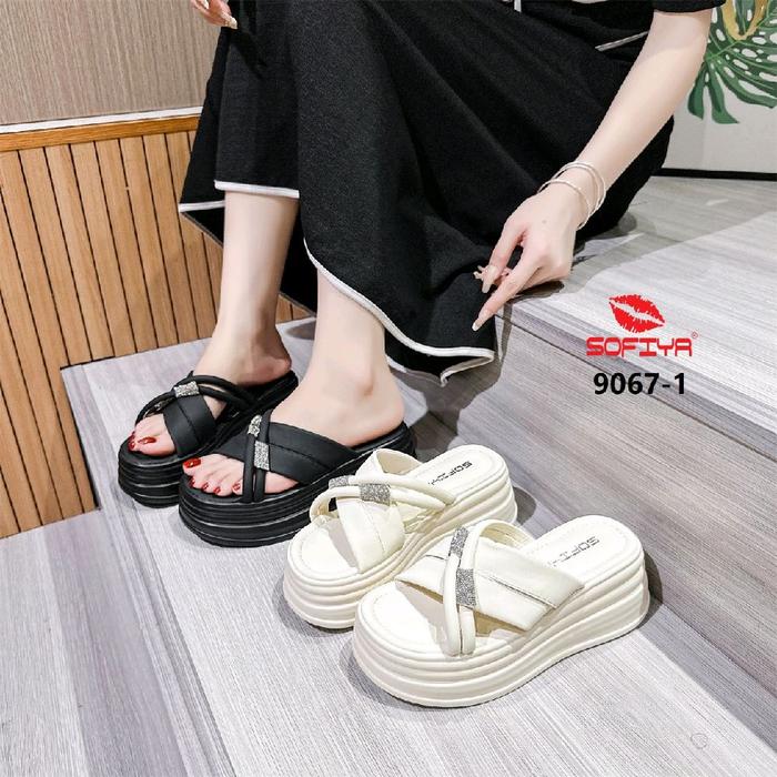 Sandal wedges wanita original sofiya 9067-1 terbaru Sandal kasual Anti slip Sendal Karet  Jepit