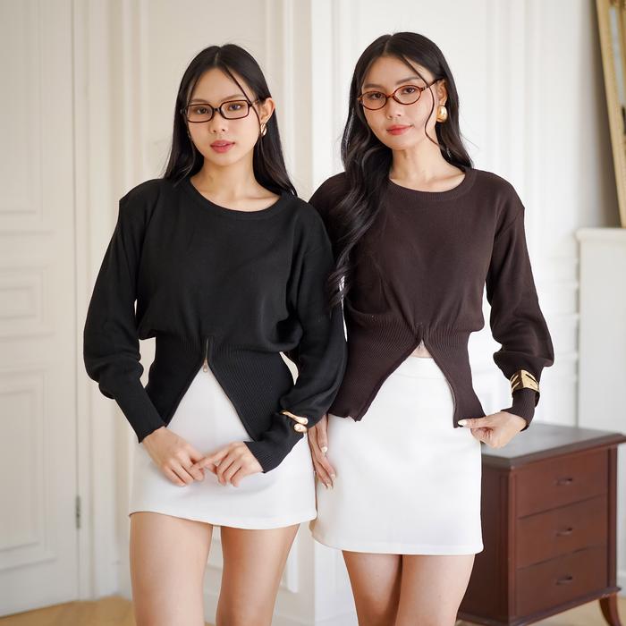 Atasan Sweater Rajut Wanita Korean Style Kekinian Zipper Premium Lumme MF