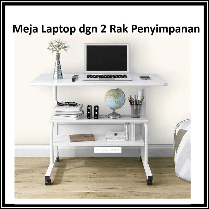 Meja Belajar / Meja Laptop dgn 2 Rak Penyimpanan Adjustable Portable Movable Laptop Desk - Sandmonk