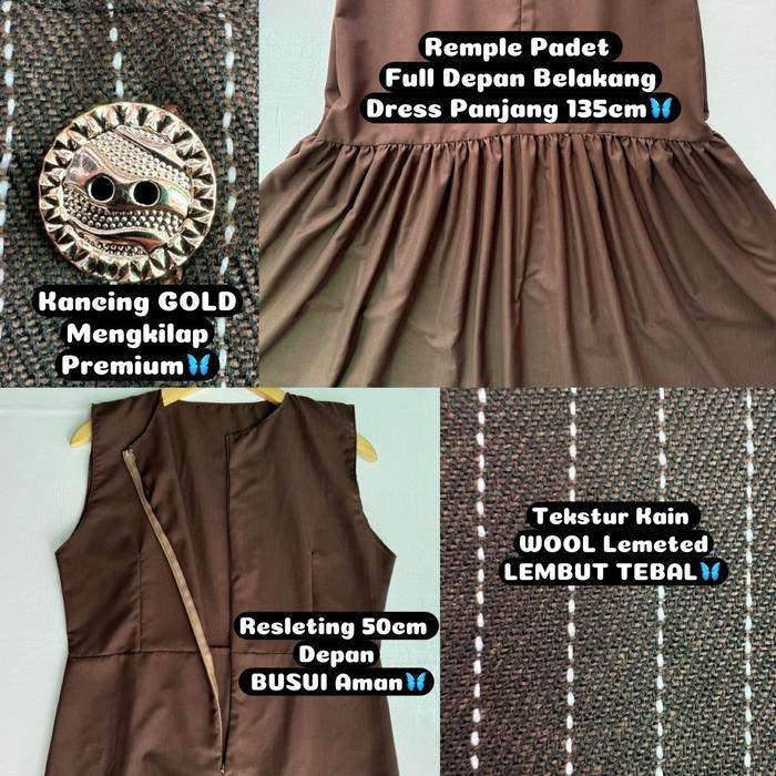 ZUMI - One Set Gamis Semi Wool Baju Muslim Blazer Dress Setelan Baju Wanita Vest Rompi Outer Basic